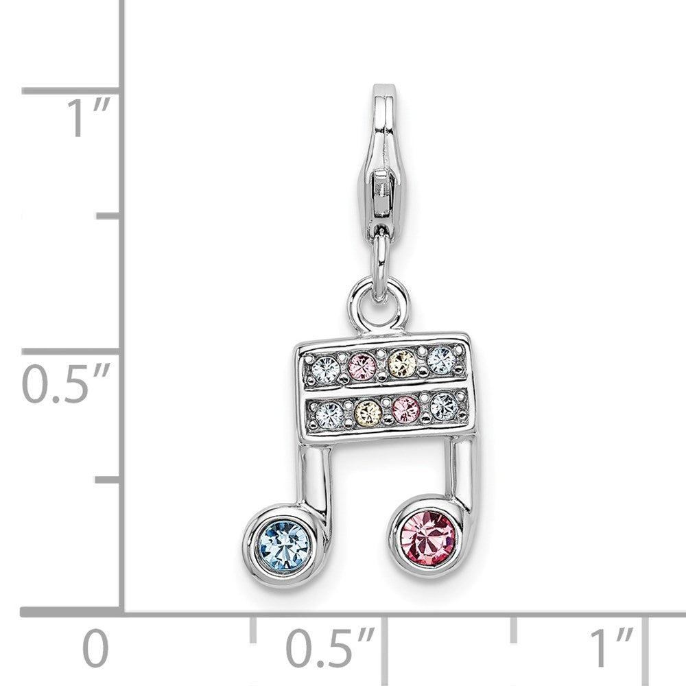 Amore La Vita Sterling Silver Rhodium-plated Polished Pink Blue and Yellow Crystal Music Note Charm with Fancy Lobster Clasp