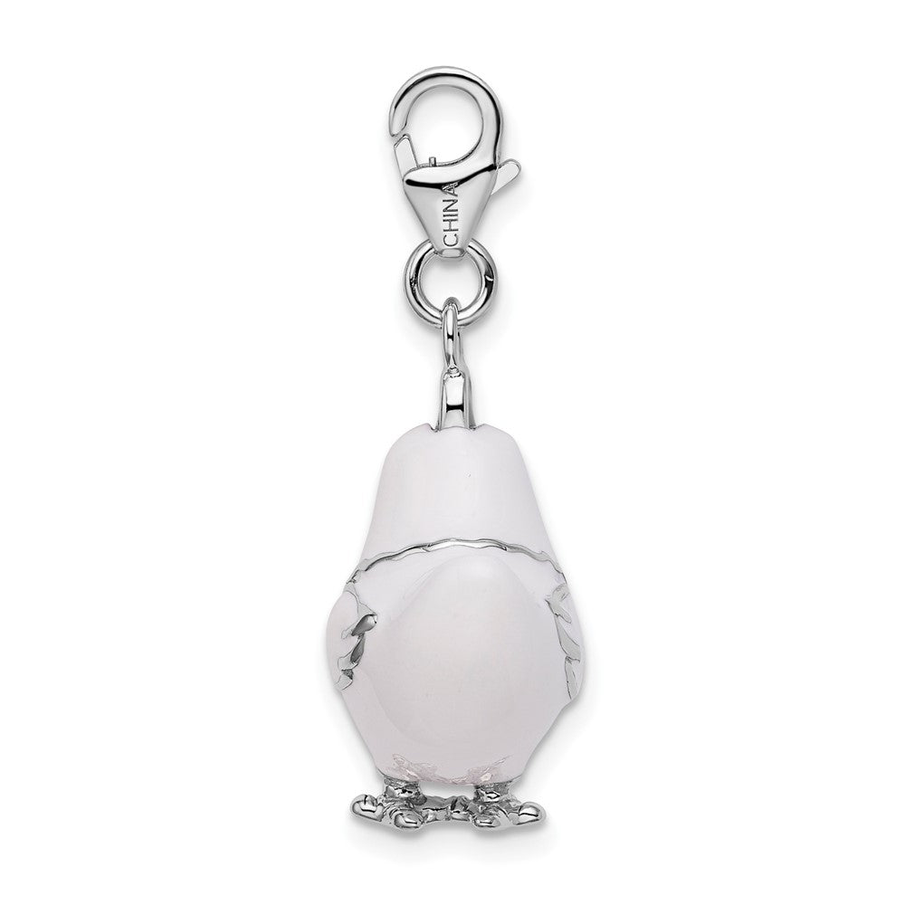 Amore La Vita Sterling Silver Rhodium-plated Polished 3-D Enameled Chicken Charm with Fancy Lobster Clasp