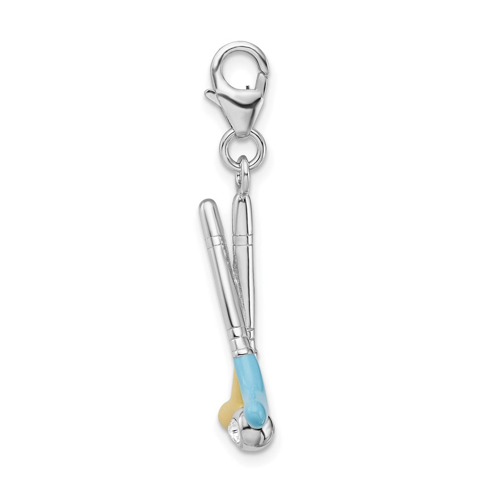 Amore La Vita Sterling Silver Rhodium-plated Polished Enameled Crystal Golf Clubs Charm with Fancy Lobster Clasp