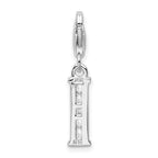 Amore La Vita Sterling Silver Rhodium-plated Polished CZ Letter I Initial Charm with Fancy Lobster Clasp