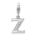 Amore La Vita Sterling Silver Rhodium-plated Polished CZ Letter Z Initial Charm with Fancy Lobster Clasp