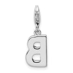 Amore La Vita Sterling Silver Rhodium-plated Polished CZ Letter B Initial Charm with Fancy Lobster Clasp
