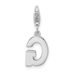 Amore La Vita Sterling Silver Rhodium-plated Polished CZ Letter G Initial Charm with Fancy Lobster Clasp