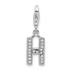 Amore La Vita Sterling Silver Rhodium-plated Polished CZ Letter H Initial Charm with Fancy Lobster Clasp