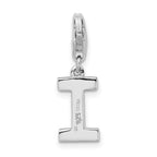 Amore La Vita Sterling Silver Rhodium-plated Polished CZ Letter I Initial Charm with Fancy Lobster Clasp