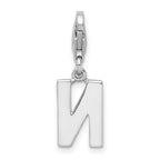 Amore La Vita Sterling Silver Rhodium-plated Polished CZ Letter N Initial Charm with Fancy Lobster Clasp