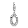 Amore La Vita Sterling Silver Rhodium-plated Polished CZ Letter O Initial Charm with Fancy Lobster Clasp