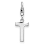 Amore La Vita Sterling Silver Rhodium-plated Polished CZ Letter T Initial Charm with Fancy Lobster Clasp