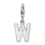 Amore La Vita Sterling Silver Rhodium-plated Polished CZ Letter W Initial Charm with Fancy Lobster Clasp