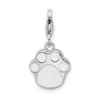 Amore La Vita Sterling Silver Rhodium-plated Polished 3-D Enameled Paw Print Charm with Fancy Lobster Clasp