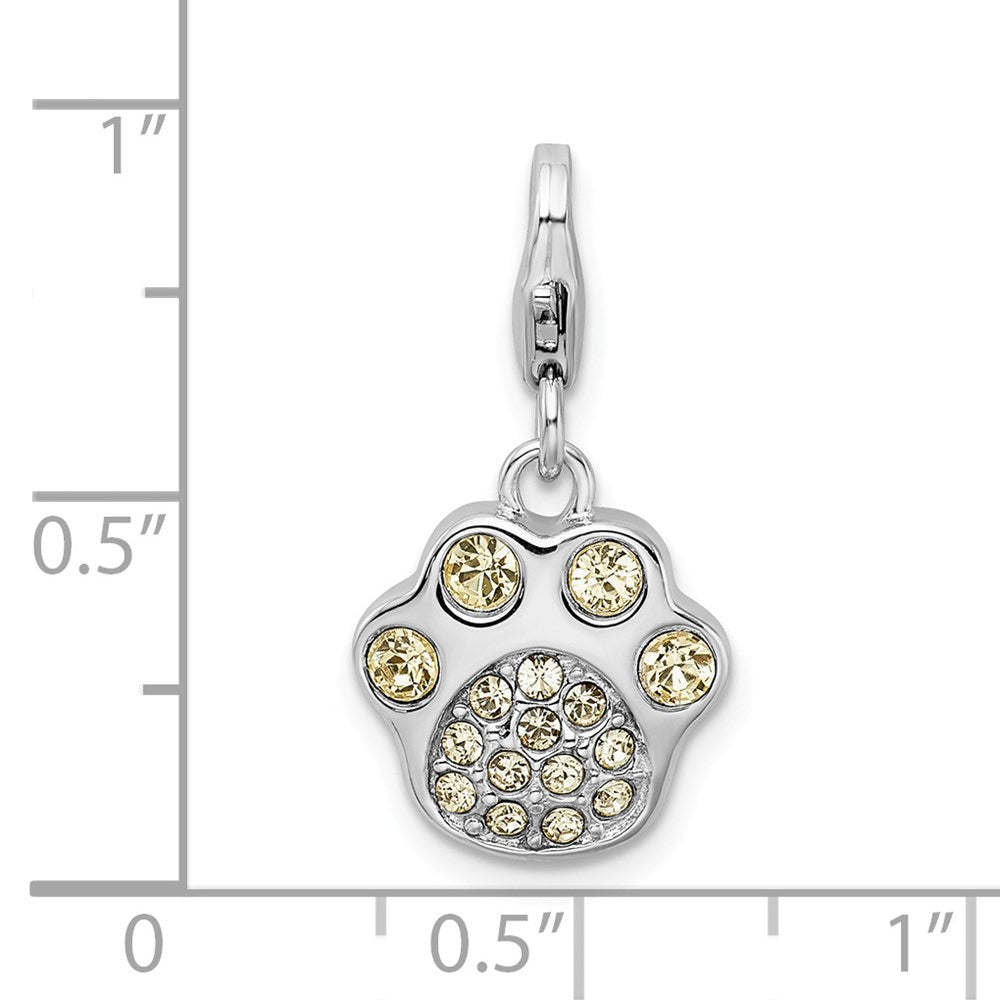 Amore La Vita Sterling Silver Rhodium-plated Polished 3-D Enameled Paw Print Charm with Fancy Lobster Clasp