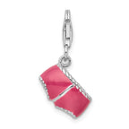 Amore La Vita Sterling Silver Rhodium-plated Polished 3-D Pink Enameled 3-D Bikini Bottom Charm with Fancy Lobster Clasp