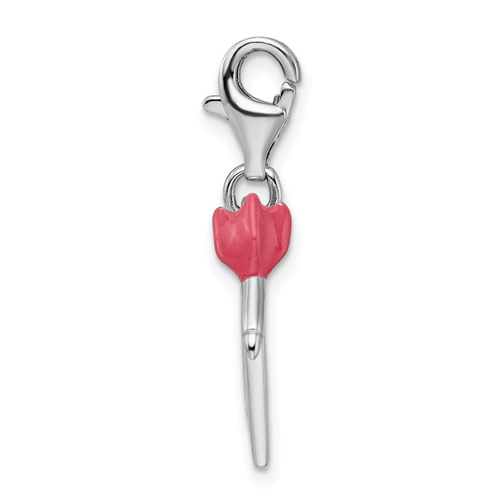Amore La Vita Sterling Silver Rhodium-plated Polished Enameled Bullseye and Heart Arrow Charm with Fancy Lobster Clasp