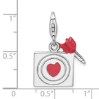 Amore La Vita Sterling Silver Rhodium-plated Polished Enameled Bullseye and Heart Arrow Charm with Fancy Lobster Clasp