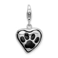 Amore La Vita Sterling Silver Rhodium-plated Polished Enameled Heart With Dog Paw Print Charm