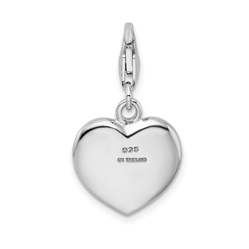 Amore La Vita Sterling Silver Rhodium-plated Polished Enameled CZ BABY ON BOARD Heart Charm with Fancy Lobster Clasp