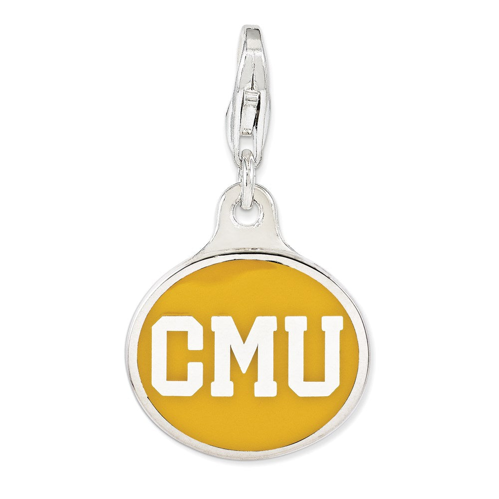 Amore La Vita Sterling Silver Rhodium-plated Polished Enameled Central Michigan University Charm with Fancy Lobster Clasp