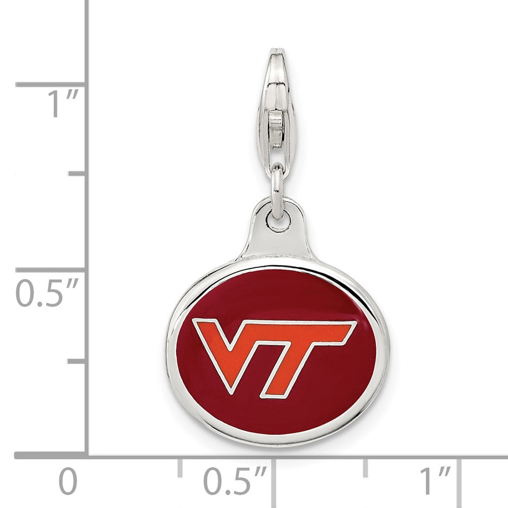 Amore La Vita Sterling Silver Rhodium-plated Polished Enameled Virginia Tech University Charm with Fancy Lobster Clasp