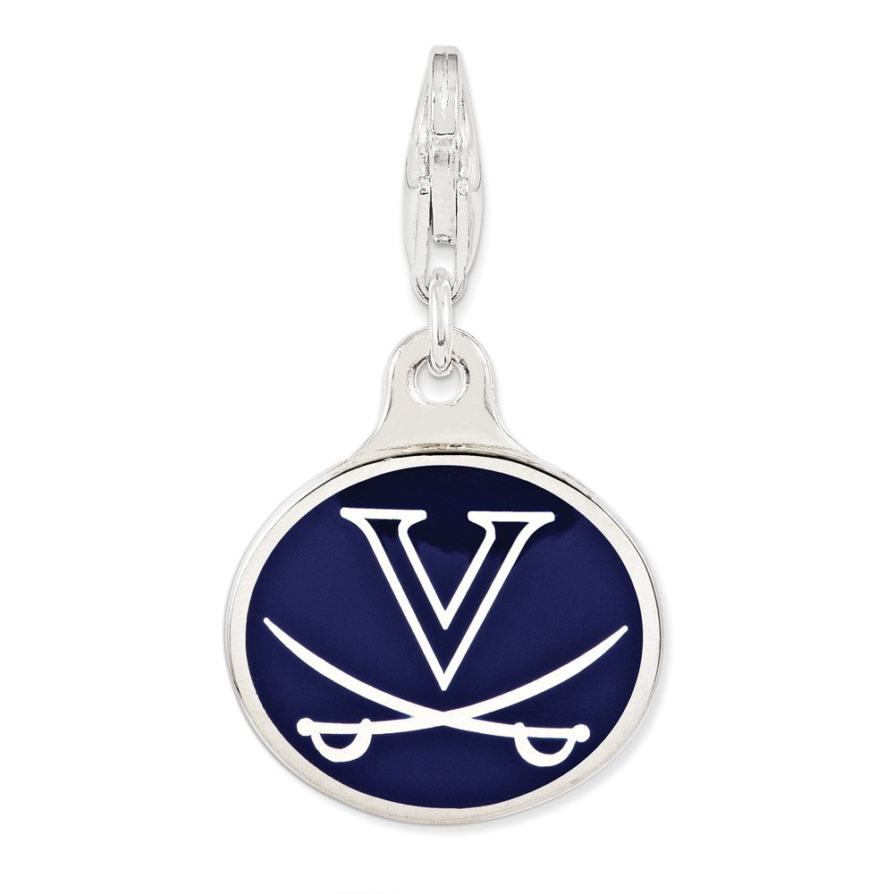 Amore La Vita Sterling Silver Rhodium-plated Polished Enameled University of Virginia Charm with Fancy Lobster Clasp