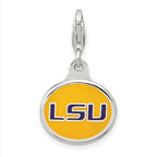 Amore La Vita Sterling Silver Rhodium-plated Polished Enameled Louisiana State University Charm with Fancy Lobster Clasp
