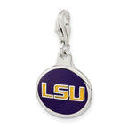 Amore La Vita Sterling Silver Rhodium-plated Polished Enameled Louisiana State University Charm with Fancy Lobster Clasp
