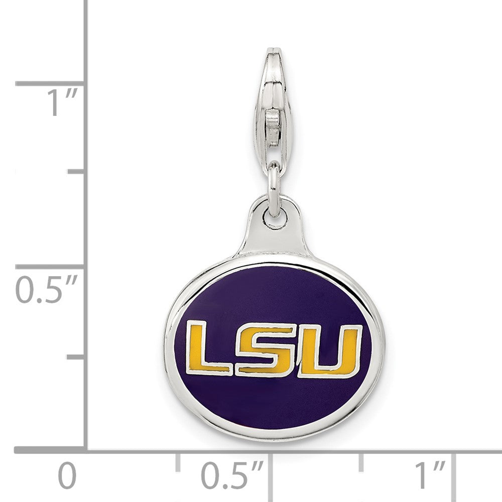 Amore La Vita Sterling Silver Rhodium-plated Polished Enameled Louisiana State University Charm with Fancy Lobster Clasp
