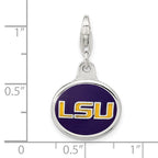Amore La Vita Sterling Silver Rhodium-plated Polished Enameled Louisiana State University Charm with Fancy Lobster Clasp