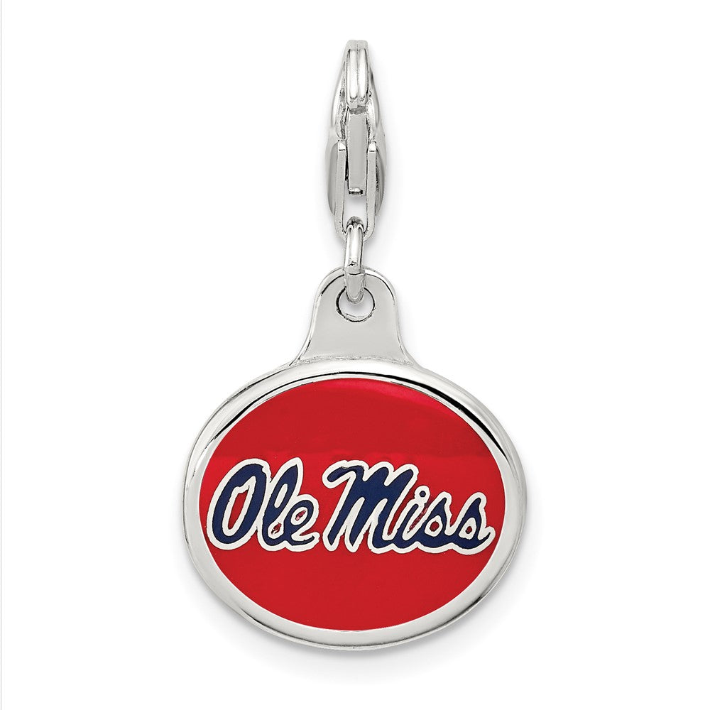 Amore La Vita Sterling Silver Rhodium-plated Polished Enameled University of Mississippi Charm with Fancy Lobster Clasp