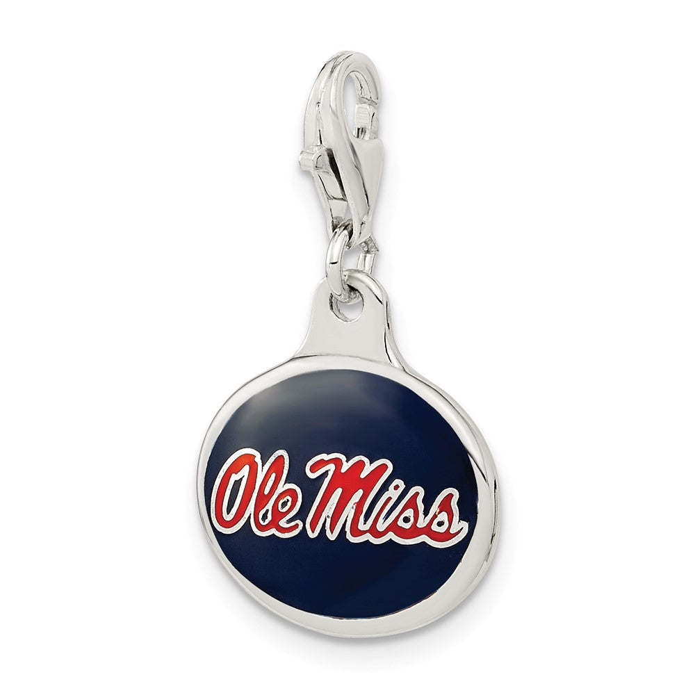 Amore La Vita Sterling Silver Rhodium-plated Polished Enameled University of Mississippi Charm with Fancy Lobster Clasp