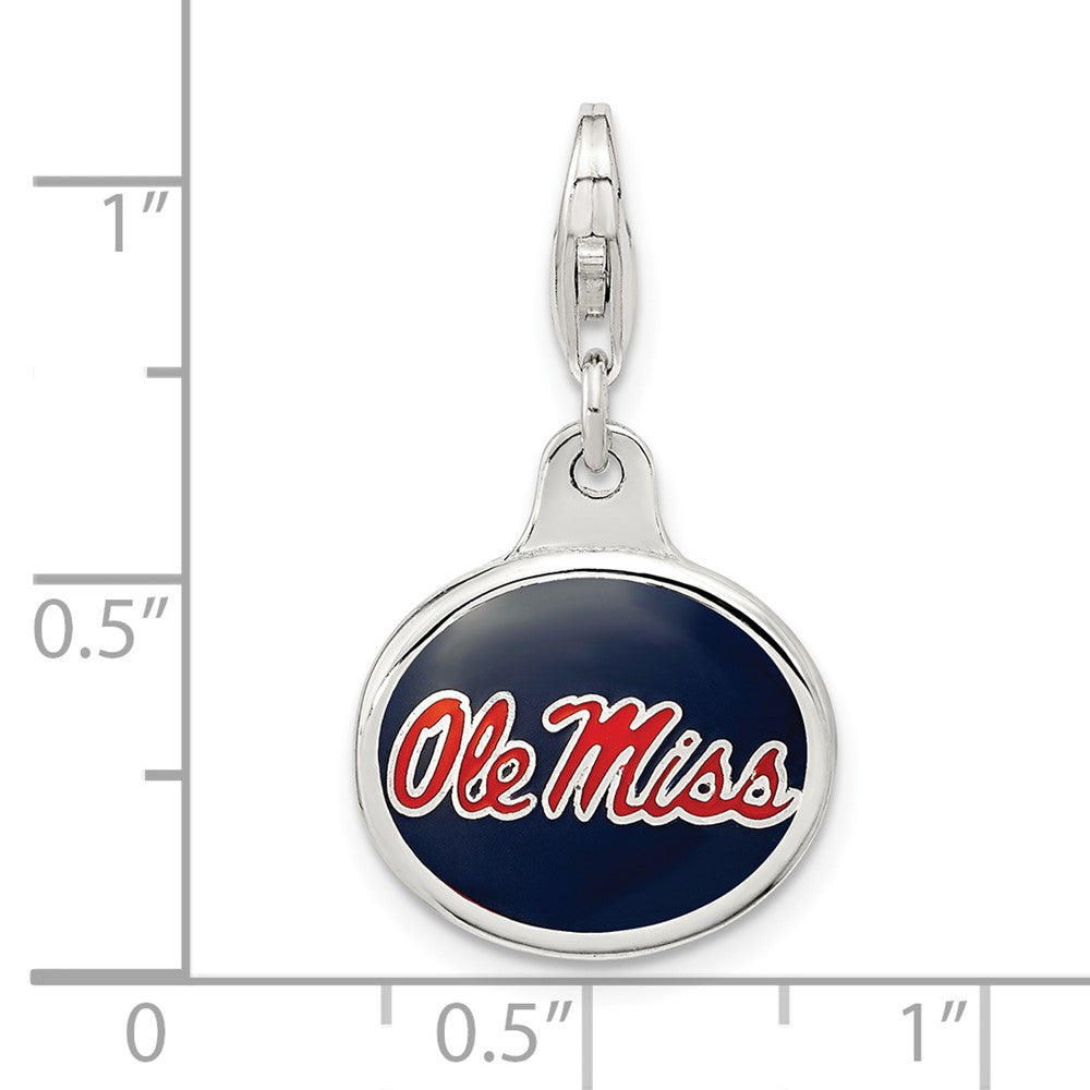 Amore La Vita Sterling Silver Rhodium-plated Polished Enameled University of Mississippi Charm with Fancy Lobster Clasp
