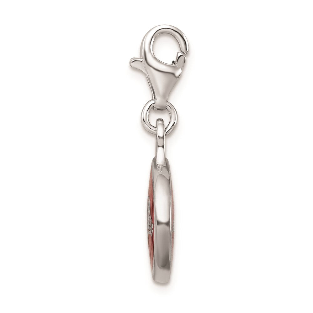 Amore La Vita Sterling Silver Rhodium-plated Polished Enameled University of Arkansas Charm with Fancy Lobster Clasp