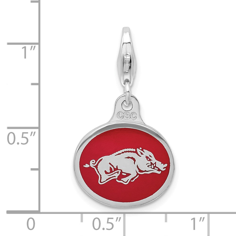 Amore La Vita Sterling Silver Rhodium-plated Polished Enameled University of Arkansas Charm with Fancy Lobster Clasp