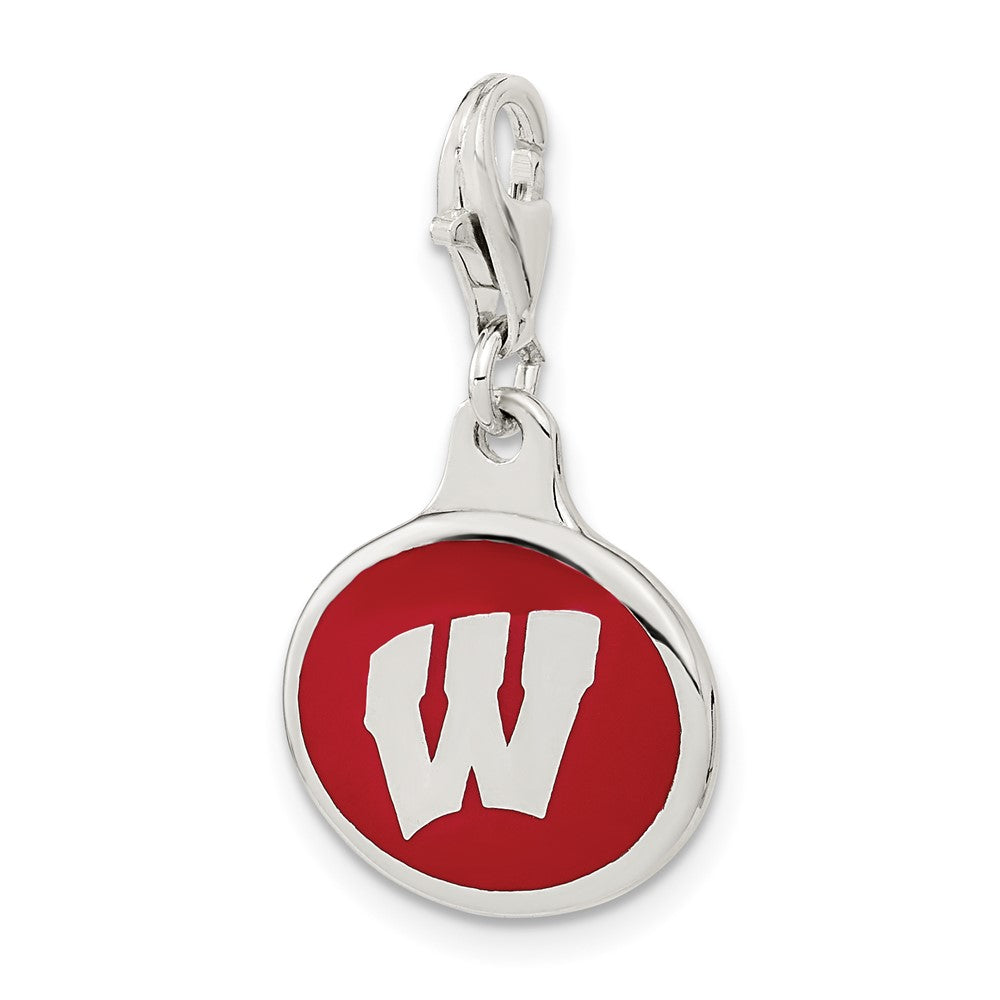 Amore La Vita Sterling Silver Rhodium-plated Polished Enameled University of Wisconsin Charm with Fancy Lobster Clasp