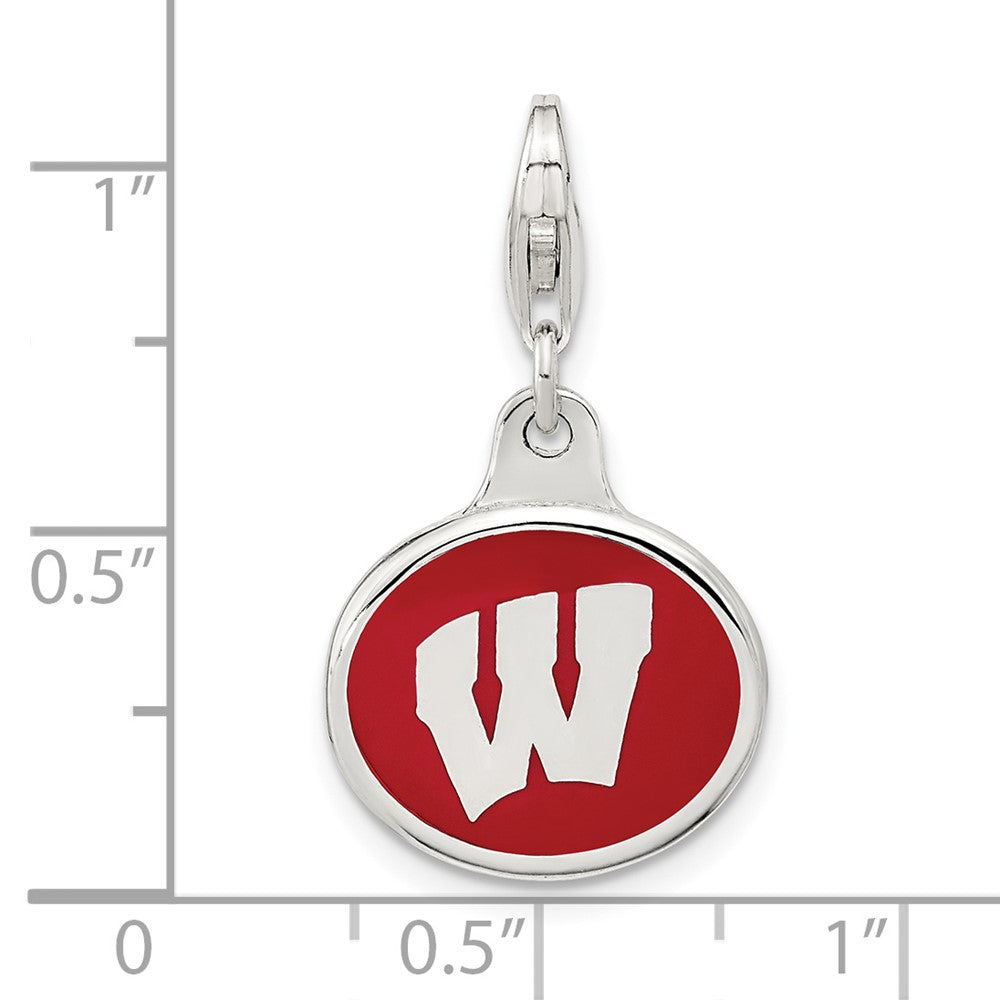 Amore La Vita Sterling Silver Rhodium-plated Polished Enameled University of Wisconsin Charm with Fancy Lobster Clasp