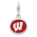 Amore La Vita Sterling Silver Rhodium-plated Polished Enameled University of Wisconsin Charm with Fancy Lobster Clasp
