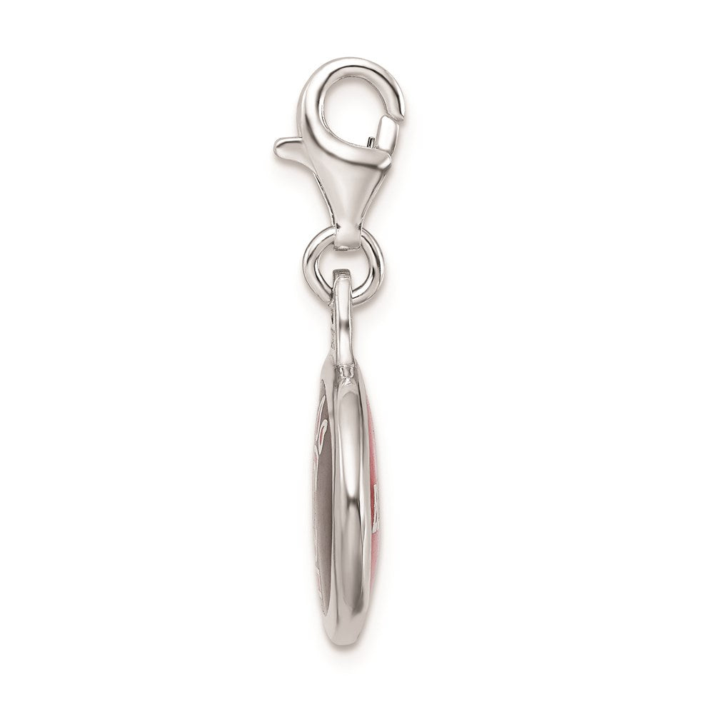 Amore La Vita Sterling Silver Rhodium-plated Polished Enameled University of Cincinnati Charm with Fancy Lobster Clasp