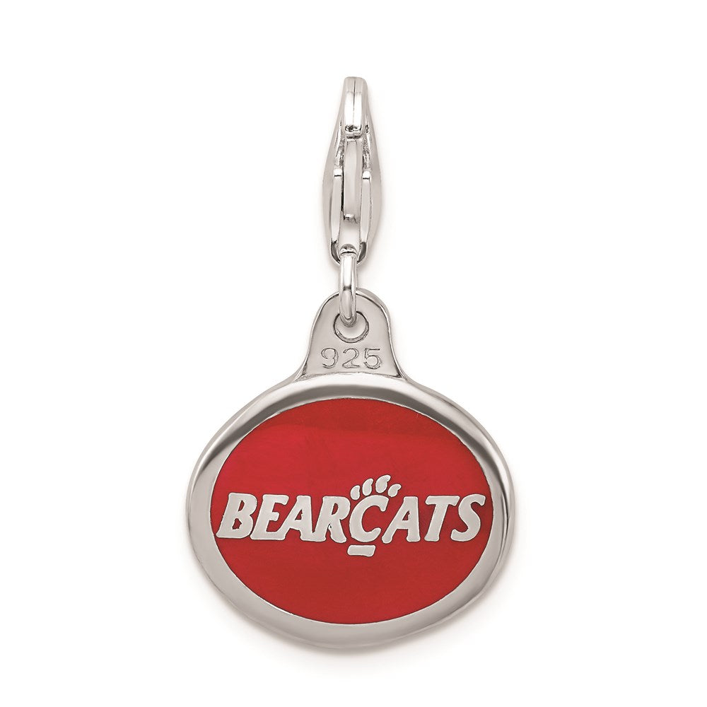 Amore La Vita Sterling Silver Rhodium-plated Polished Enameled University of Cincinnati Charm with Fancy Lobster Clasp
