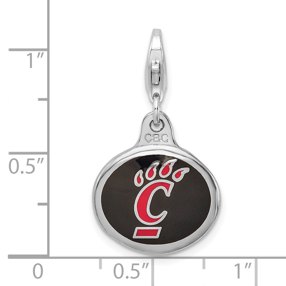 Amore La Vita Sterling Silver Rhodium-plated Polished Enameled University of Cincinnati Charm with Fancy Lobster Clasp