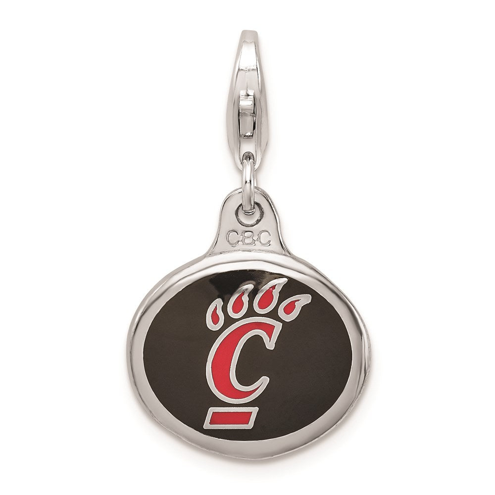 Amore La Vita Sterling Silver Rhodium-plated Polished Enameled University of Cincinnati Charm with Fancy Lobster Clasp