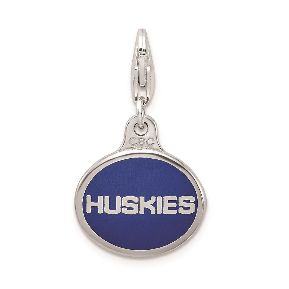 Amore La Vita Sterling Silver Rhodium-plated Polished Enameled University of Connecticut Charm with Fancy Lobster Clasp