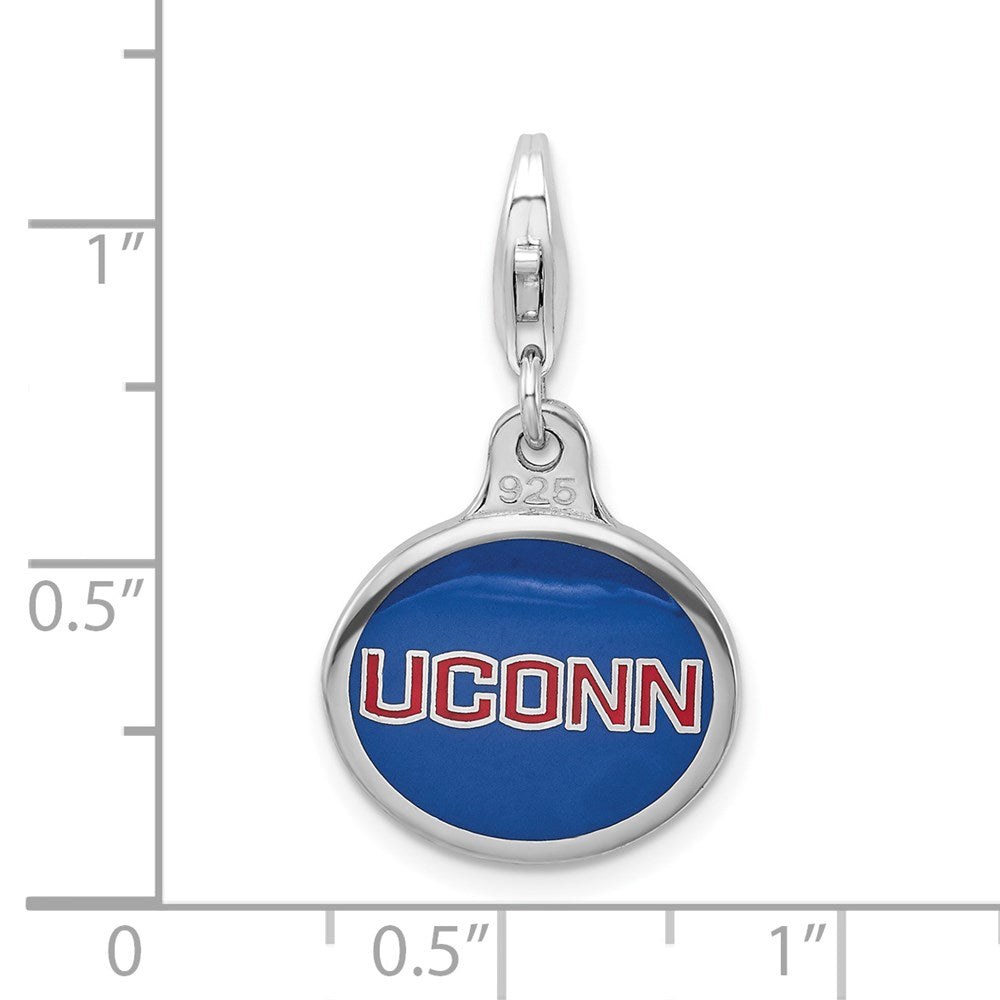 Amore La Vita Sterling Silver Rhodium-plated Polished Enameled University of Connecticut Charm with Fancy Lobster Clasp