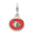 Amore La Vita Sterling Silver Rhodium-plated Polished Enameled University of Louisville Charm with Fancy Lobster Clasp