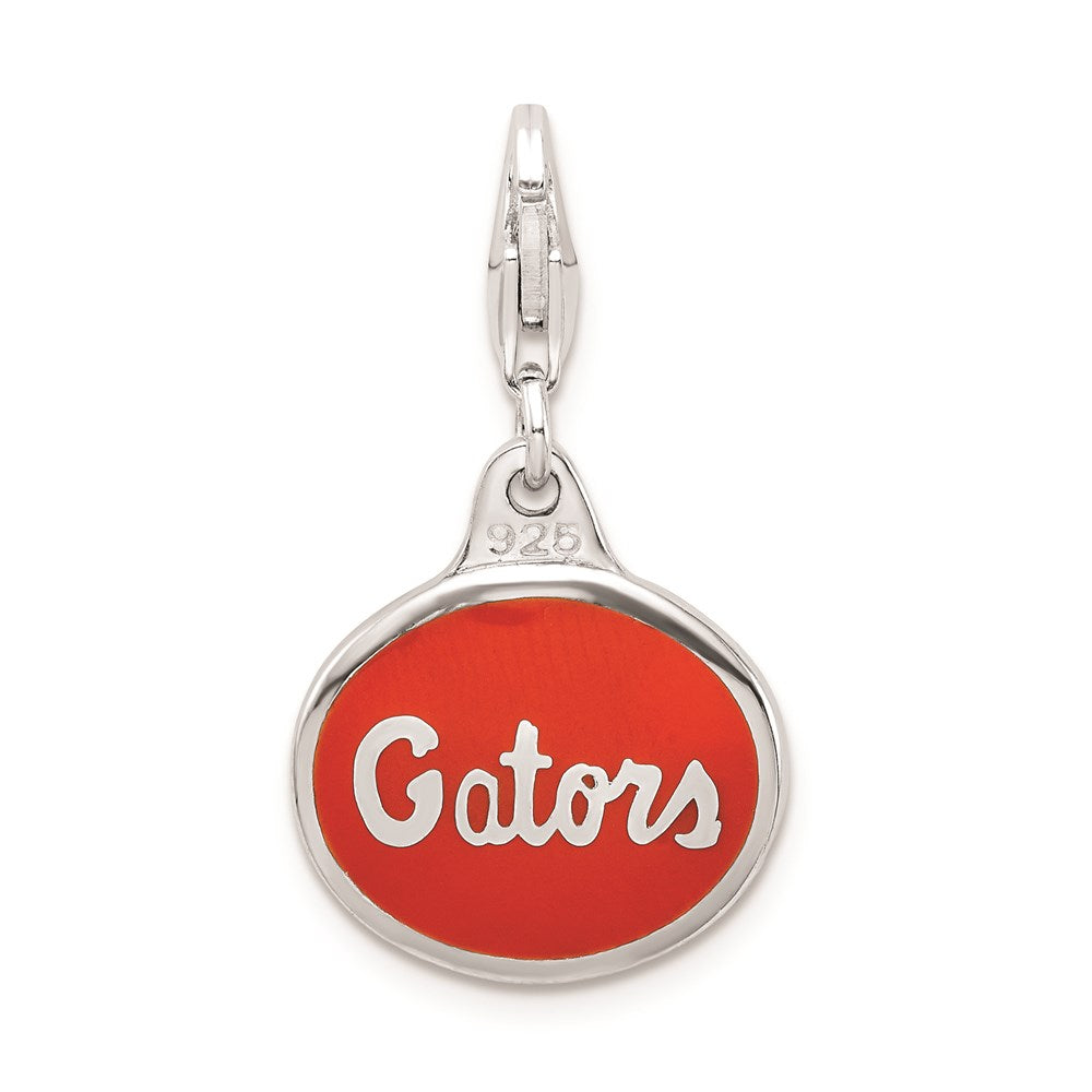 Amore La Vita Sterling Silver Rhodium-plated Polished Enameled University of Florida Charm with Fancy Lobster Clasp