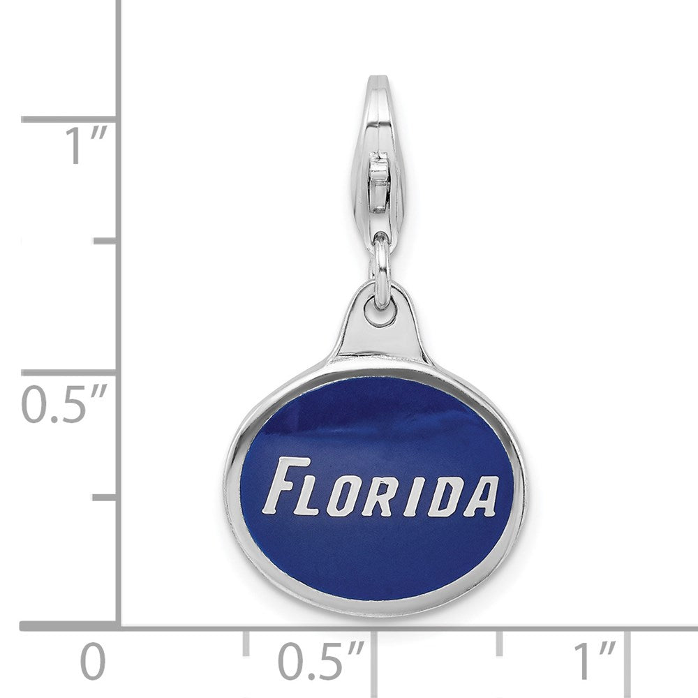 Amore La Vita Sterling Silver Rhodium-plated Polished Enameled University of Florida Charm with Fancy Lobster Clasp