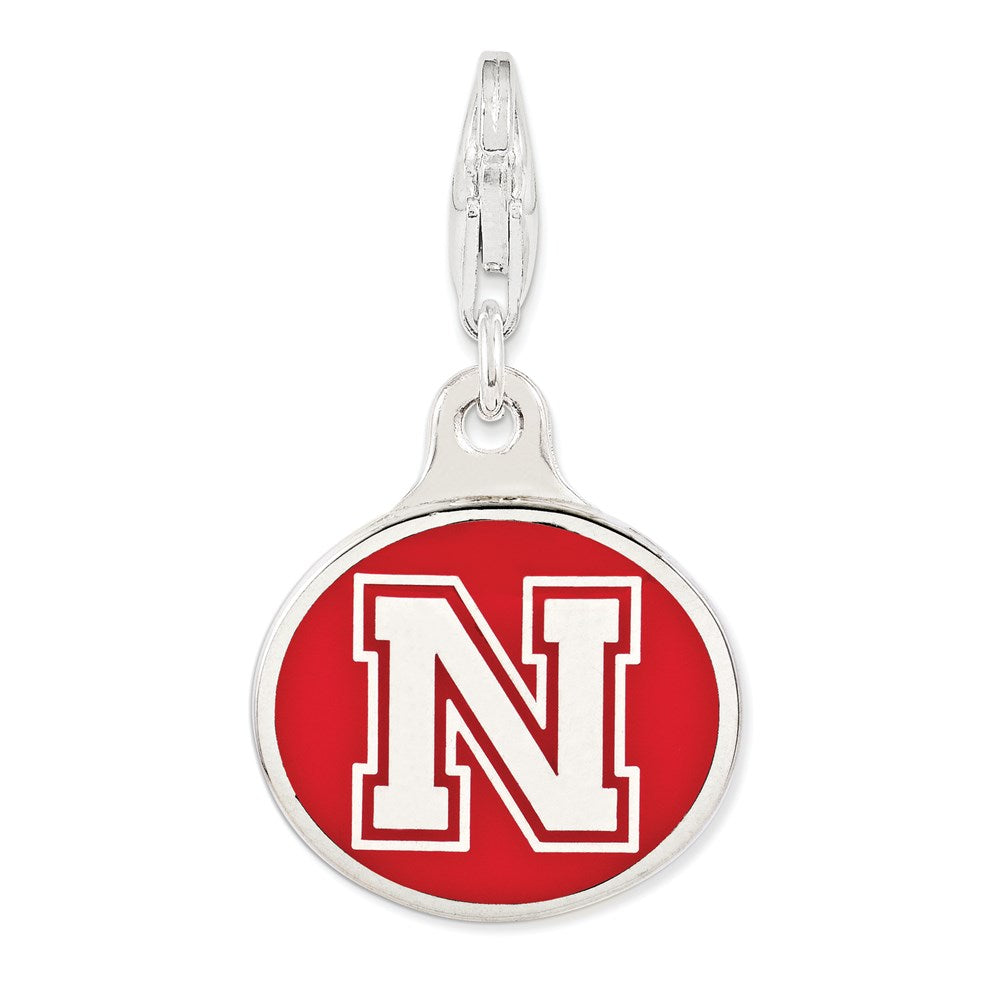 Amore La Vita Sterling Silver Rhodium-plated Polished Enameled University of Nebraska Charm with Fancy Lobster Clasp