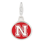 Amore La Vita Sterling Silver Rhodium-plated Polished Enameled University of Nebraska Charm with Fancy Lobster Clasp