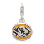 Amore La Vita Sterling Silver Rhodium-plated Polished Enameled University of Missouri Charm with Fancy Lobster Clasp