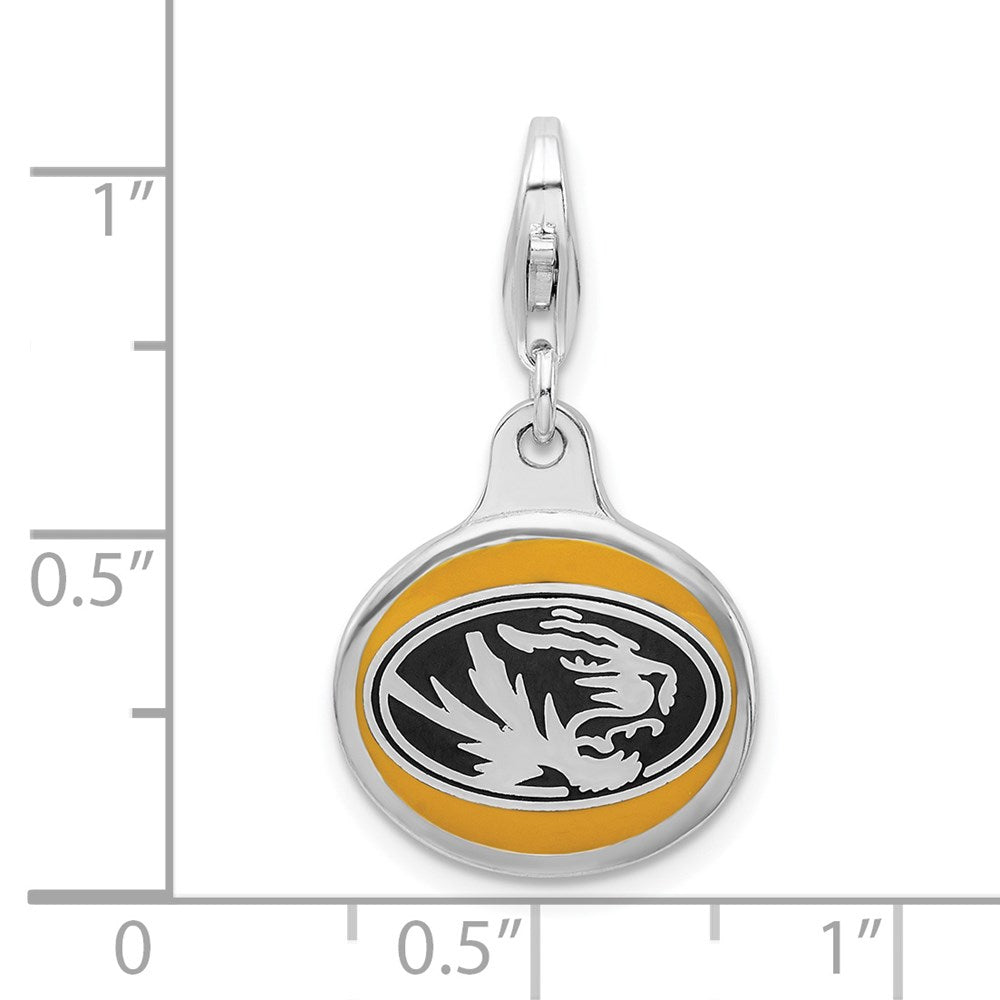 Amore La Vita Sterling Silver Rhodium-plated Polished Enameled University of Missouri Charm with Fancy Lobster Clasp