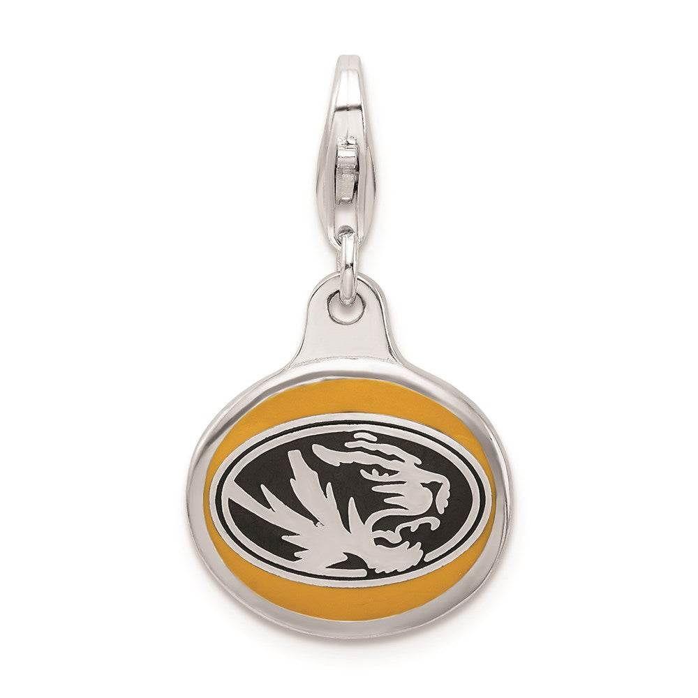 Amore La Vita Sterling Silver Rhodium-plated Polished Enameled University of Missouri Charm with Fancy Lobster Clasp