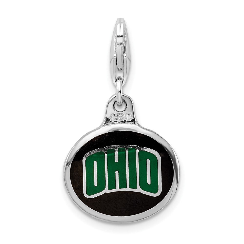 Amore La Vita Sterling Silver Rhodium-plated Polished Enameled Ohio University Charm with Fancy Lobster Clasp